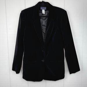 Vintage Laura Scott Black Velvet Single Breasted Blazer Jacket Shoulder Pads 14